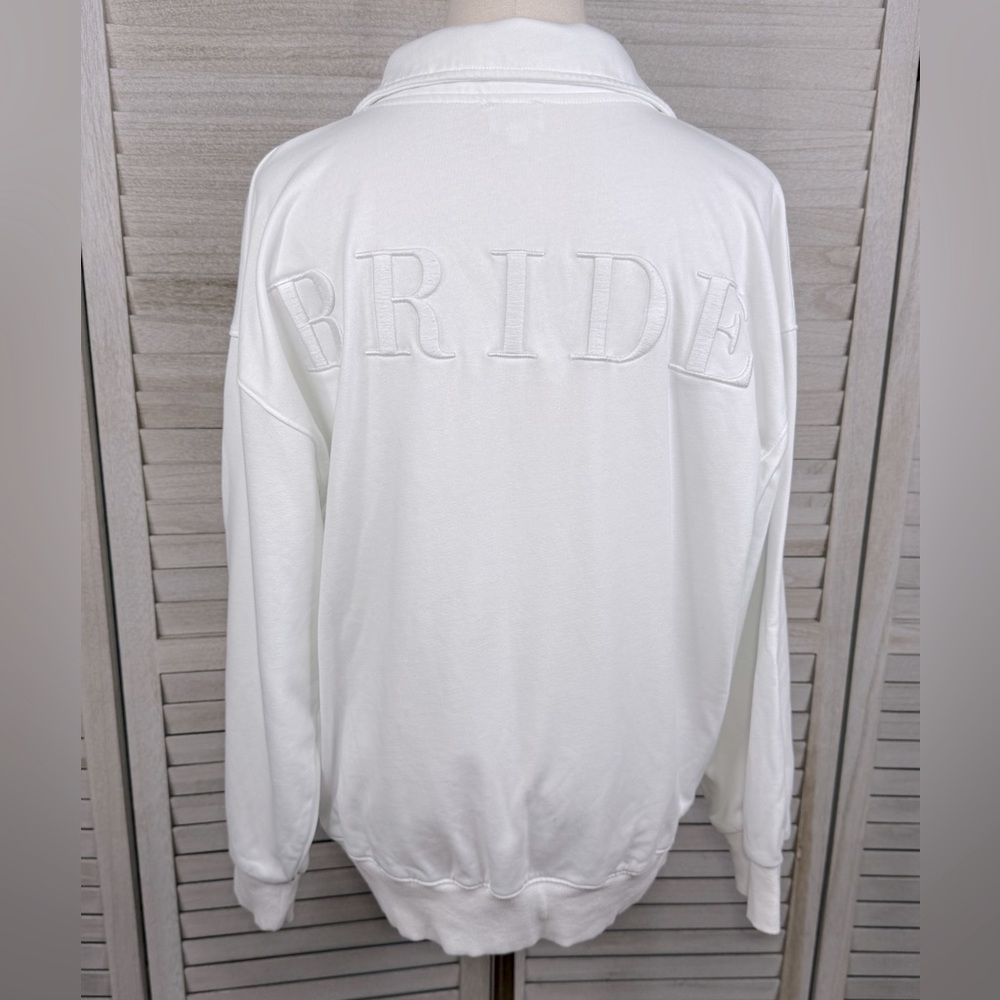 LE LIS White 'Bride' Embroidered Quarter Zip Sweatshirt-Medium